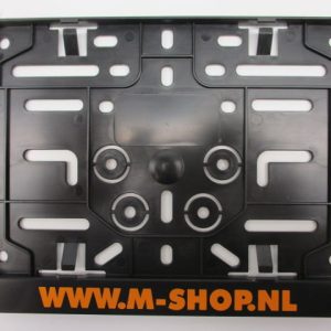 Kentekenplaathouder Motorfiets liggend – Opdruk “M-Shop” – Zwart, 210x143mm