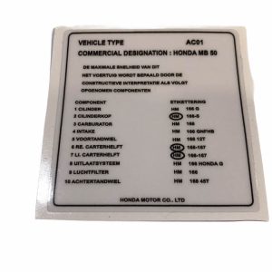 Sticker tank, technische gegevens – NLD – Wit